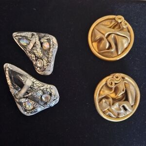 2 Pairs Lightweight Signed Contemporary Pierced Earrings